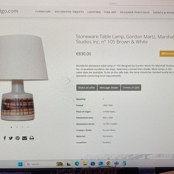 Gordon Martz, Marshall Studios inc. Stoneware Table Lamp Real!! - Picture 8 of 10